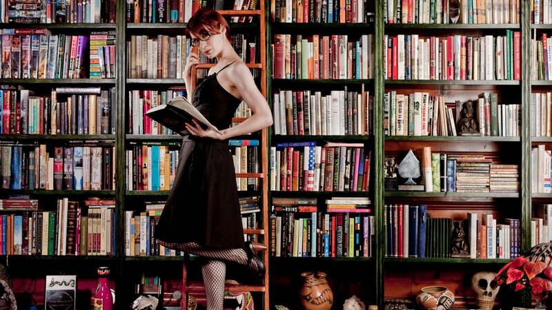 Woman Reading in Library — Black, Intellectual