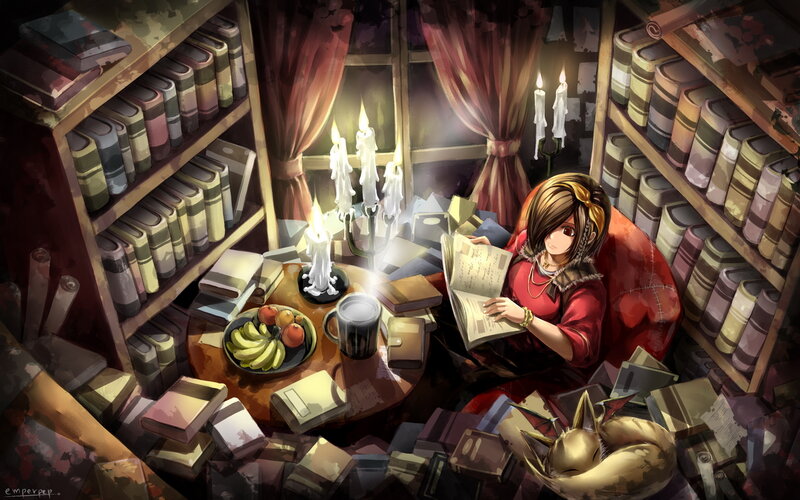 Woman Reading in Library — Red
