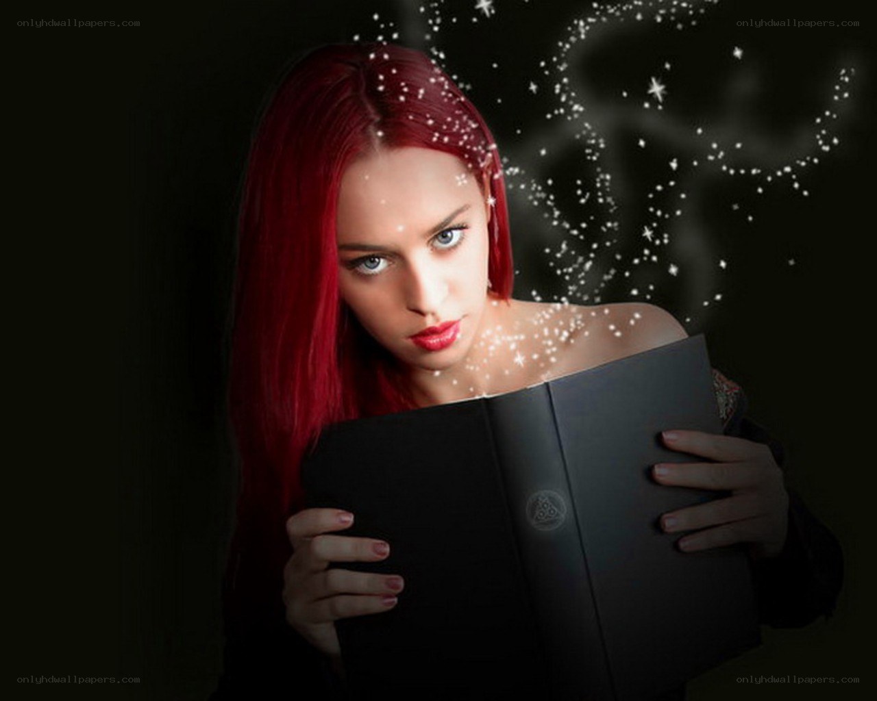 woman reading magical book