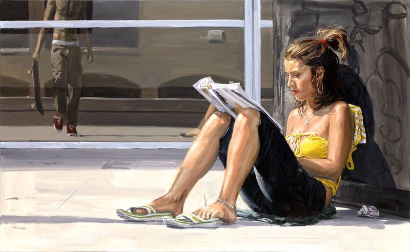 Woman Reading Newspaper — Yellow, Calm