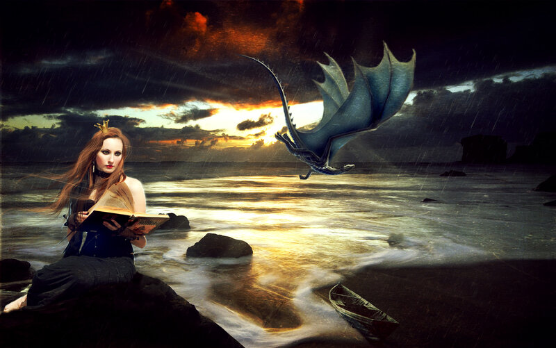 Woman Reading on Beach — Dark