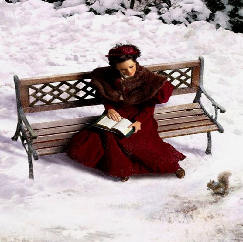 Woman Reading on Bench