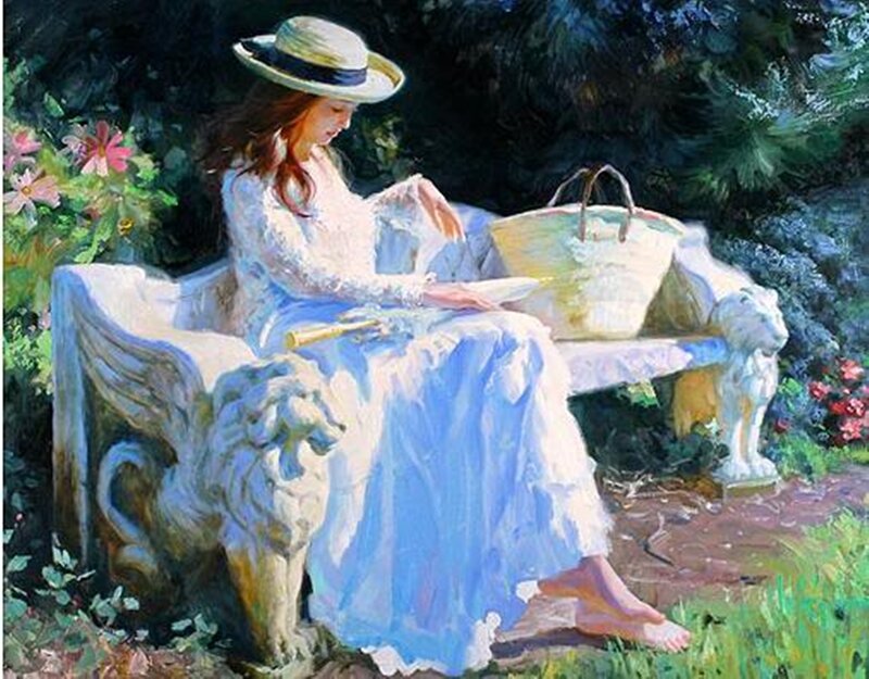 Woman Reading on Bench — White, Serene, Afternoon