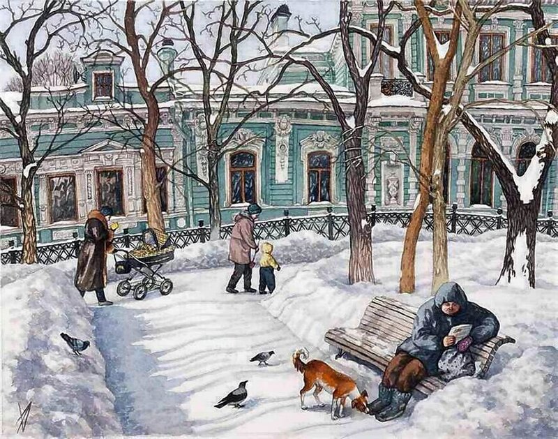 Woman Reading on Bench — White