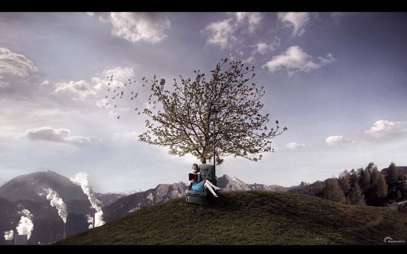 Woman Reading on Hill