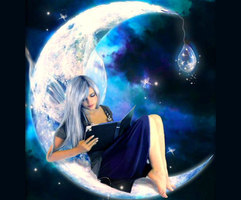 Woman Reading on Moon