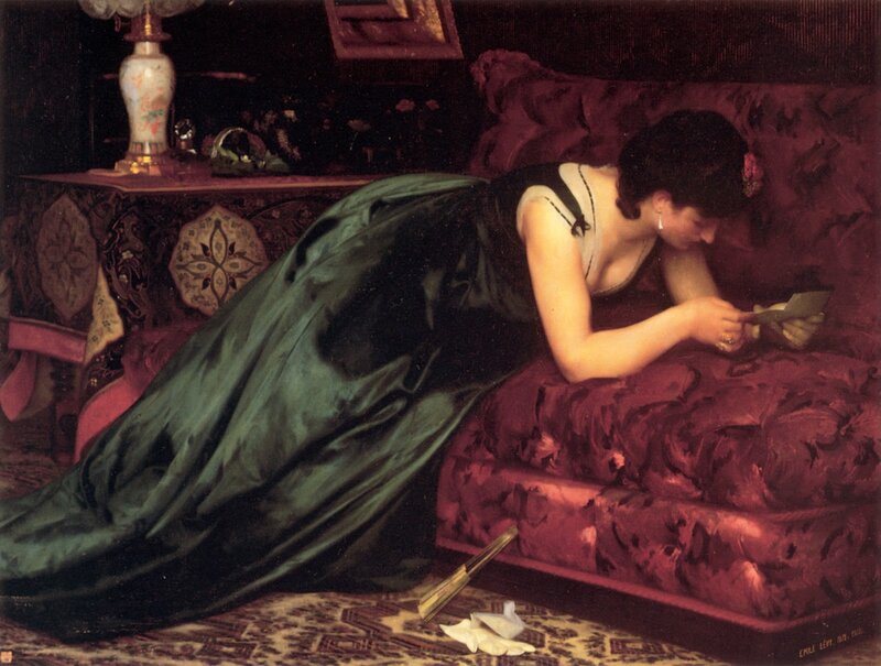Woman Reading on Sofa — Green