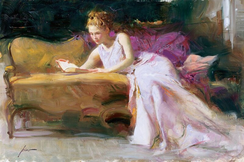 Woman Reading on Sofa — White, Serene
