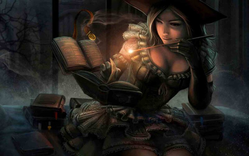 Woman Reading Spellbook — Brown, Dramatic