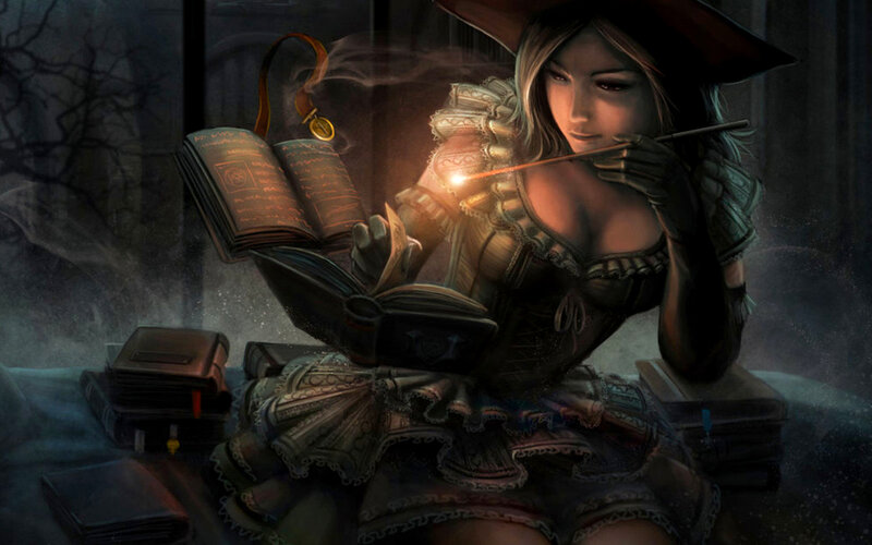 Woman Reading Spellbook — Dark