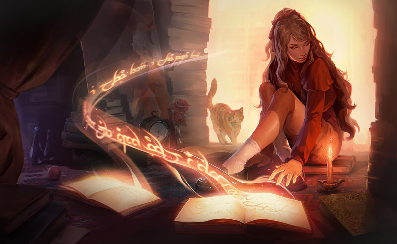 Woman Reading Spellbook — Orange