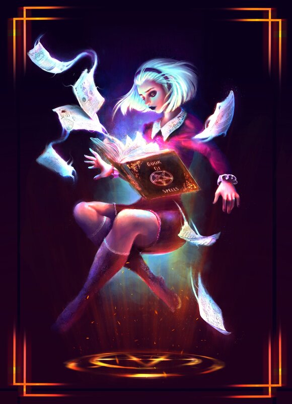 Woman Reading Spellbook — Purple
