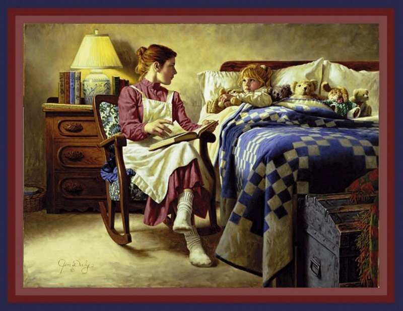 woman reading to child in bed