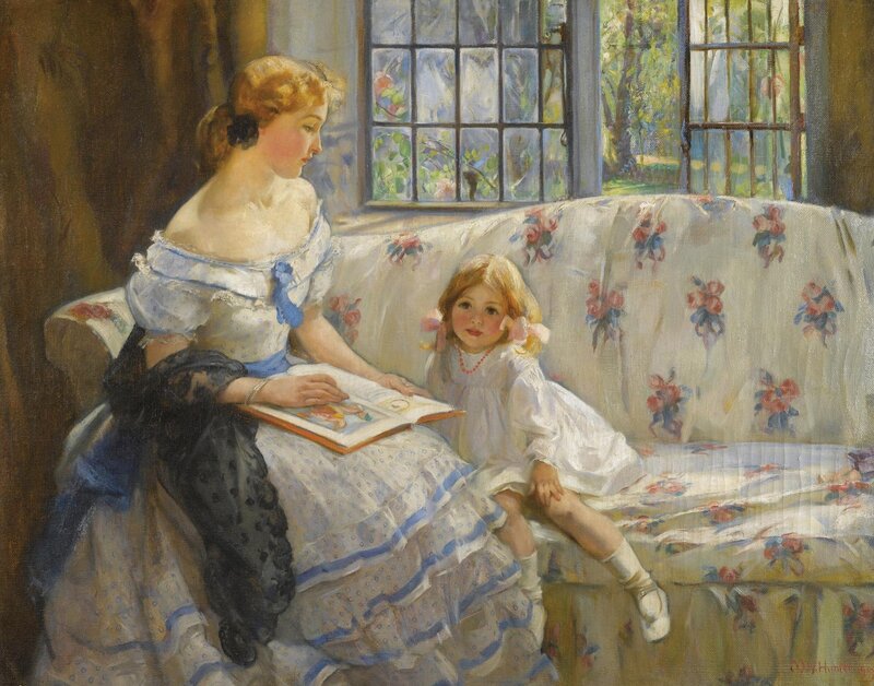 Woman Reading to Child — White
