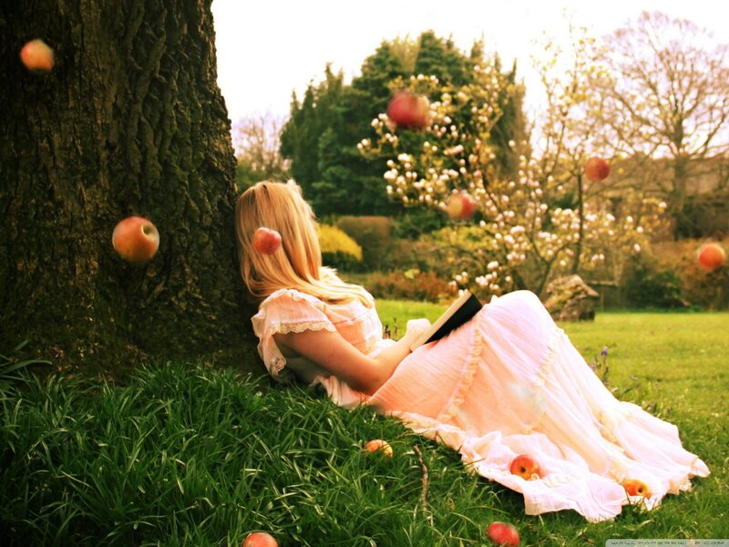 Woman Reading under Tree — Green