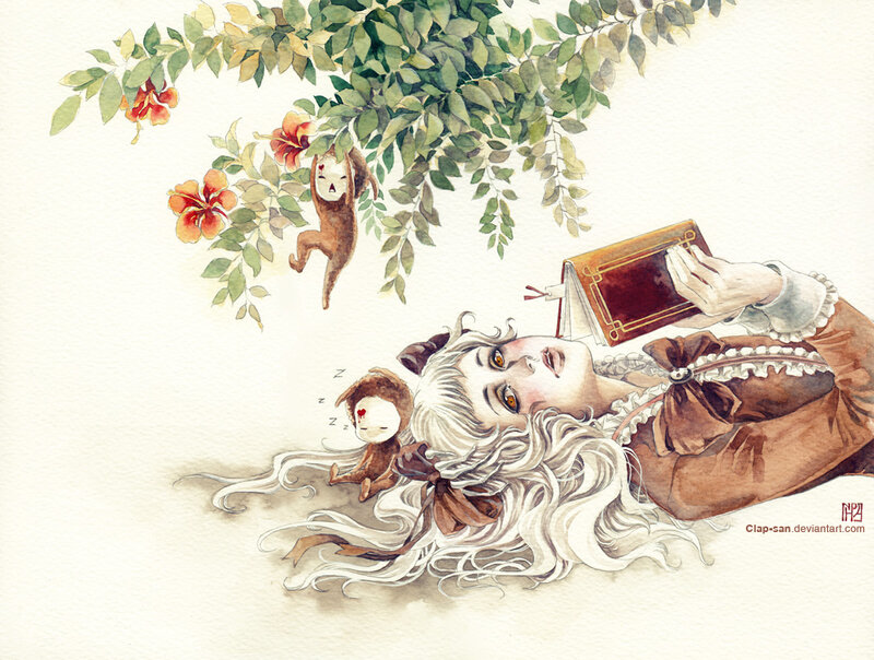Woman Reading under Tree — White