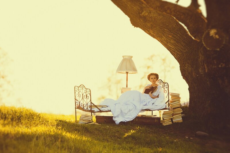 Woman Reading under Tree — Yellow