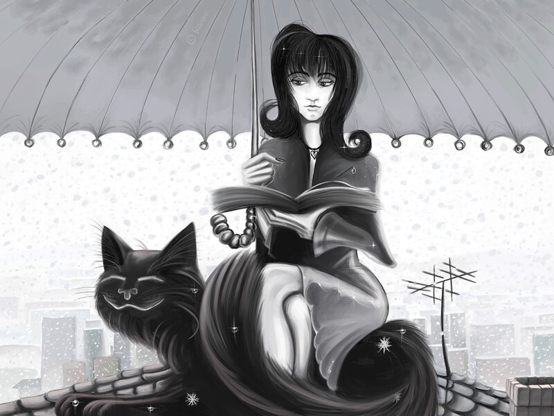 Woman Reading under Umbrella
