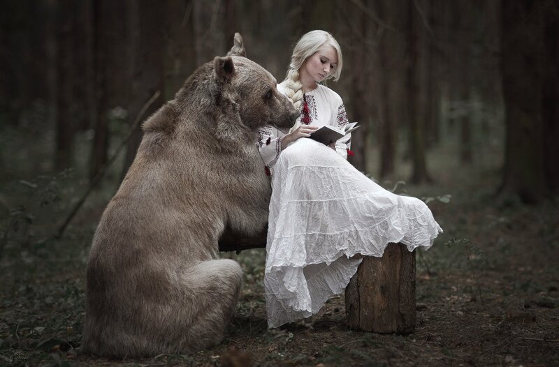 Woman Reading with Bear