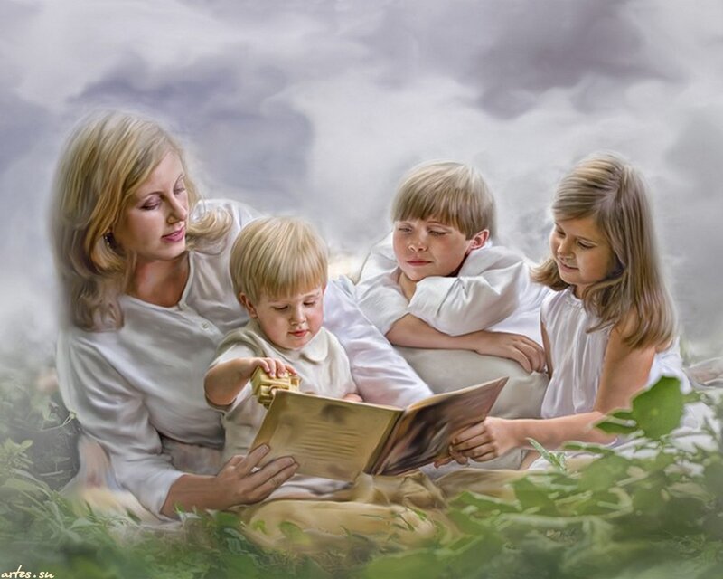 Woman Reading with Children