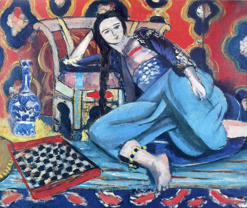 Woman Reclining on Floor — Blue