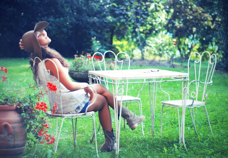 Woman relaxing in garden