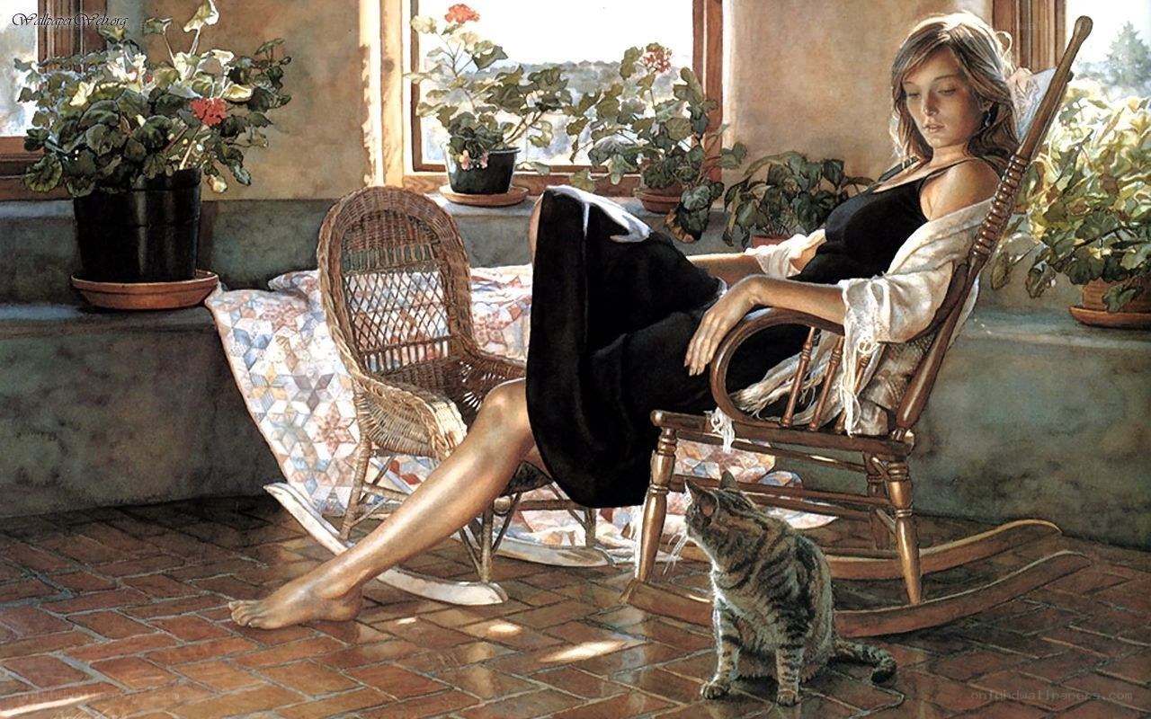 Woman relaxing with cat