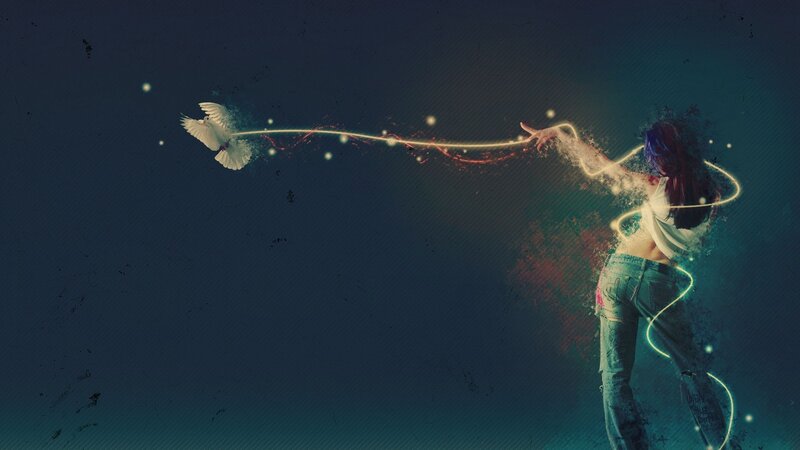 woman releasing a dove
