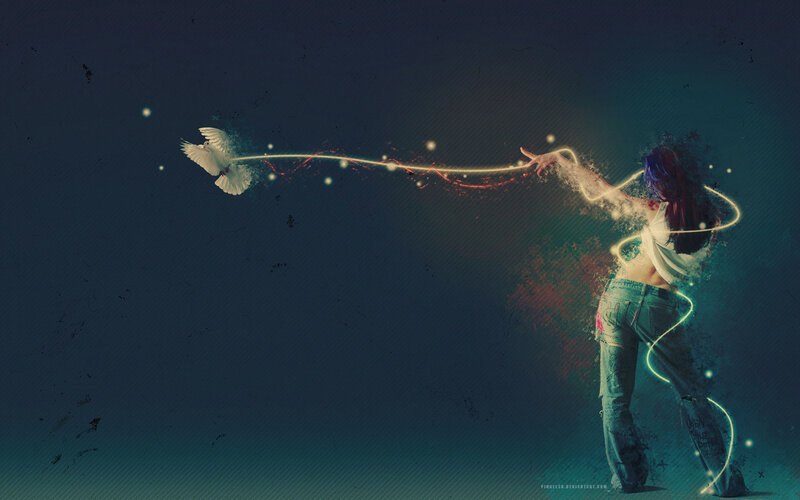 woman releasing a dove