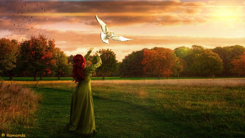 Woman Releasing Bird — Green