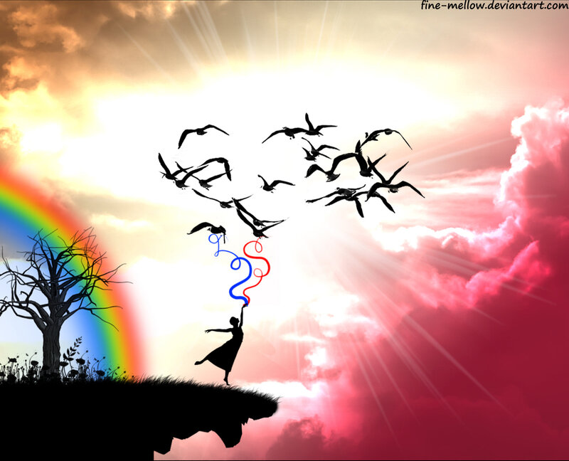 woman releasing birds at sunset