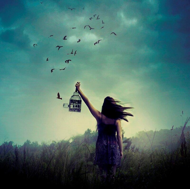 Woman Releasing Birds — Teal
