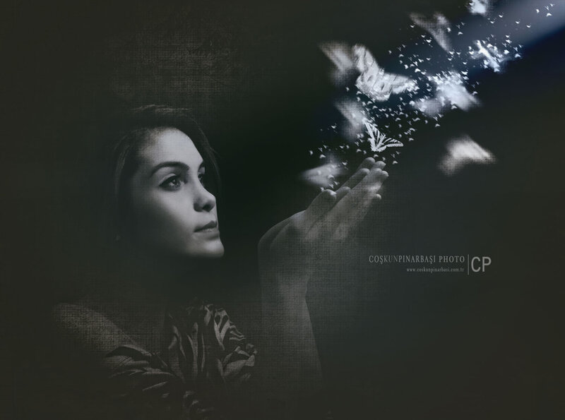 Woman Releasing Butterflies — Black
