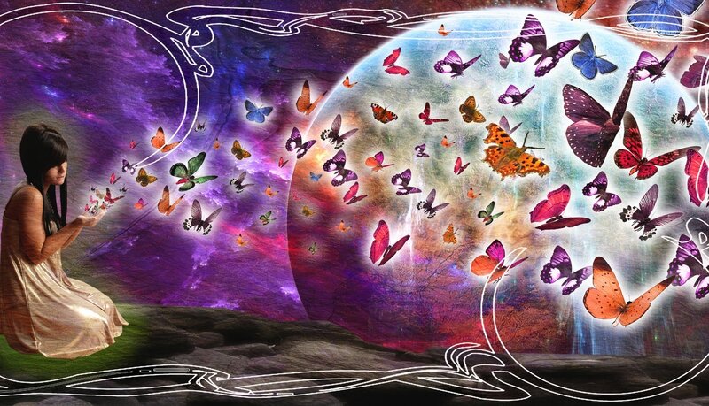Woman Releasing Butterflies