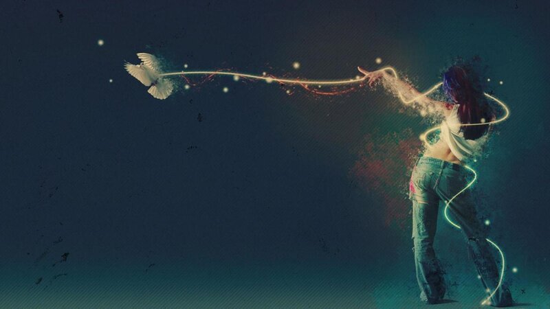 Woman Releasing Dove — Blue