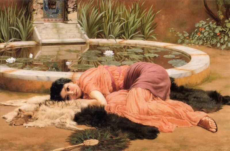 Woman resting by a pond