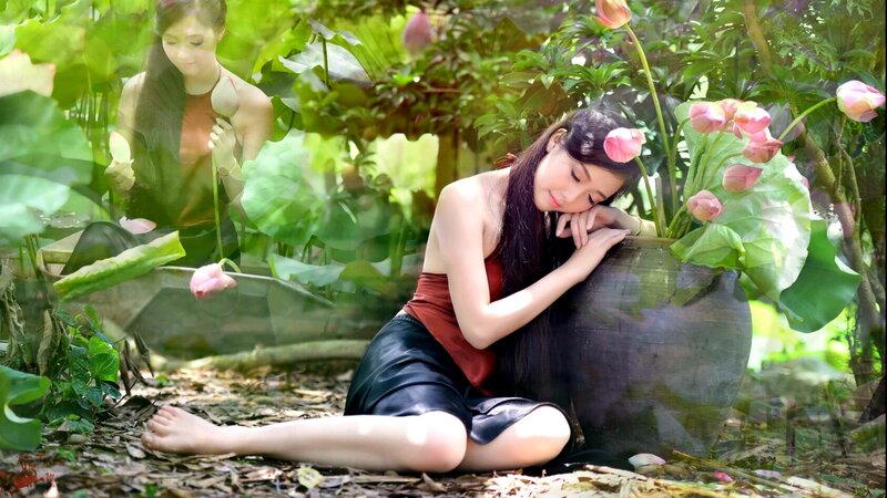 Woman Resting by Lotus