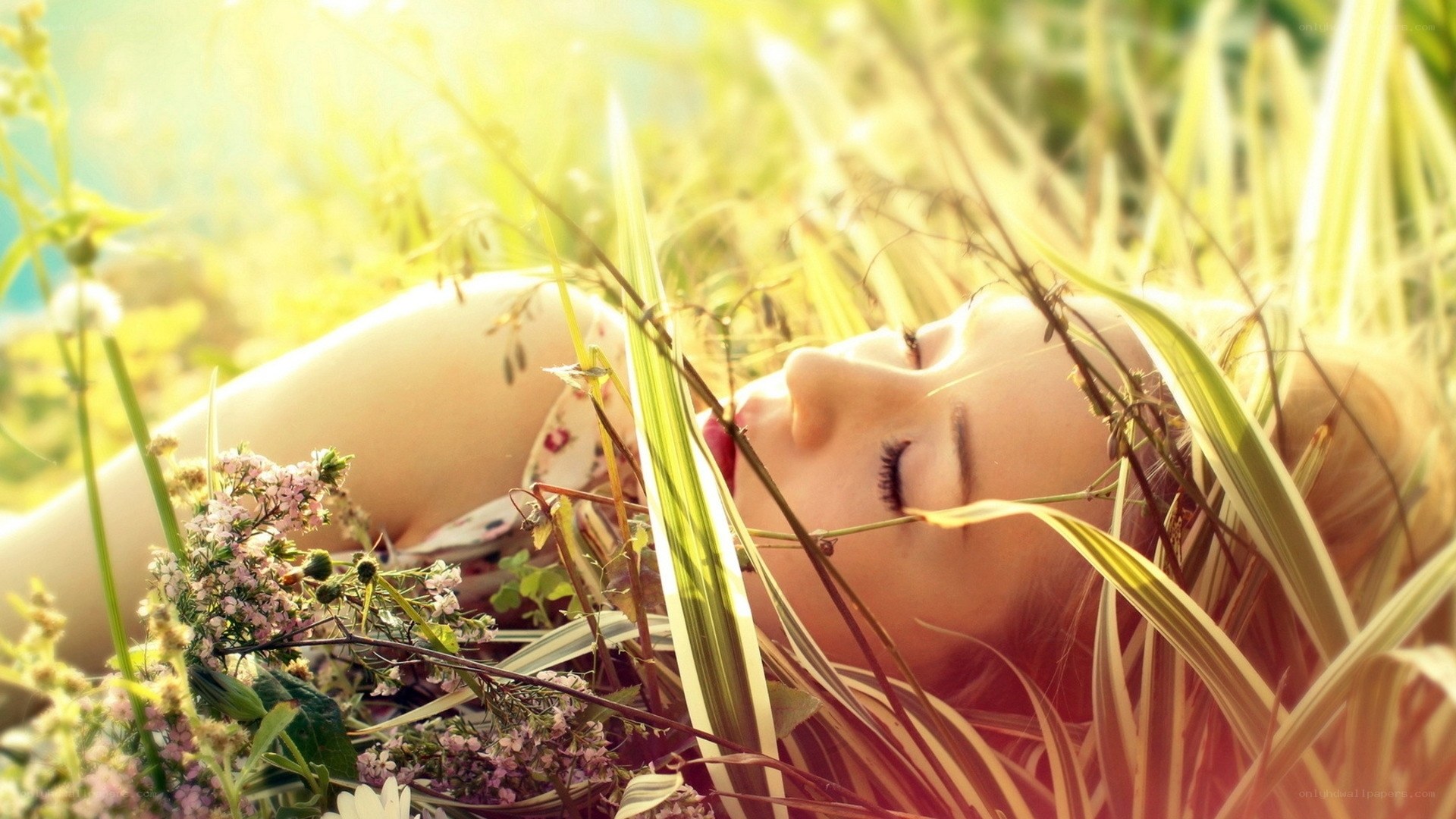 Woman resting in a field