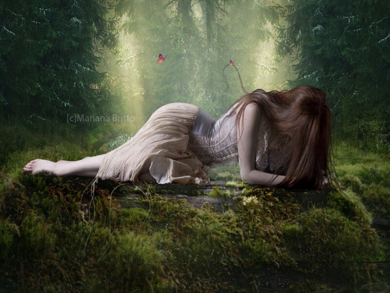 woman resting in forest