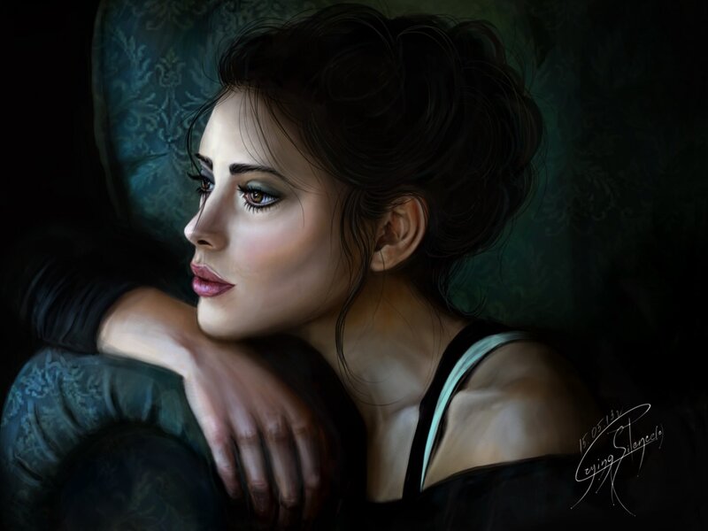 Woman Resting on Armrest — Black