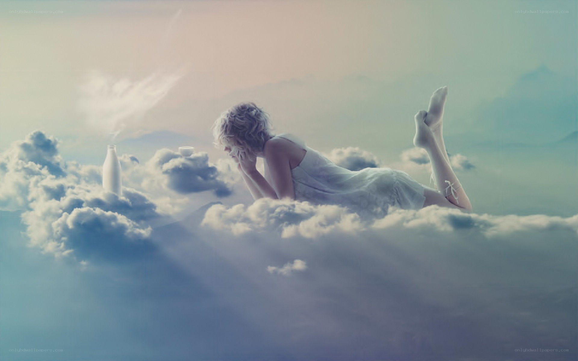 woman resting on clouds