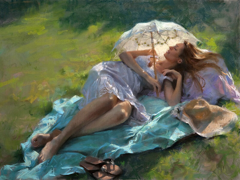 Woman Resting on Grass — Green