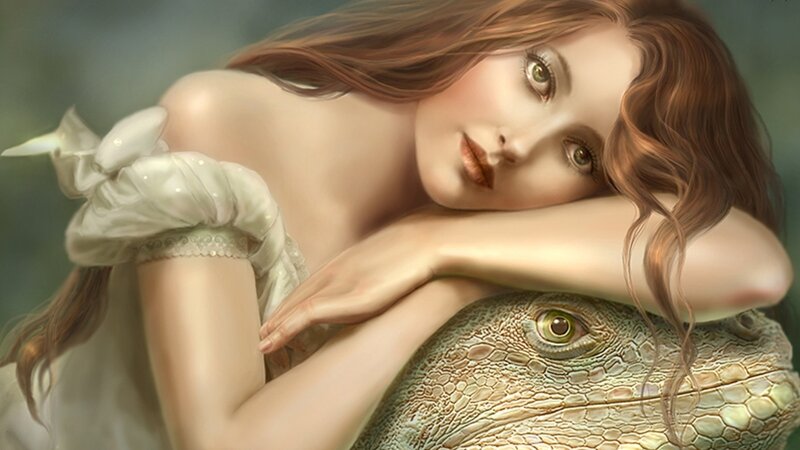 Woman Resting on Lizard — Brown