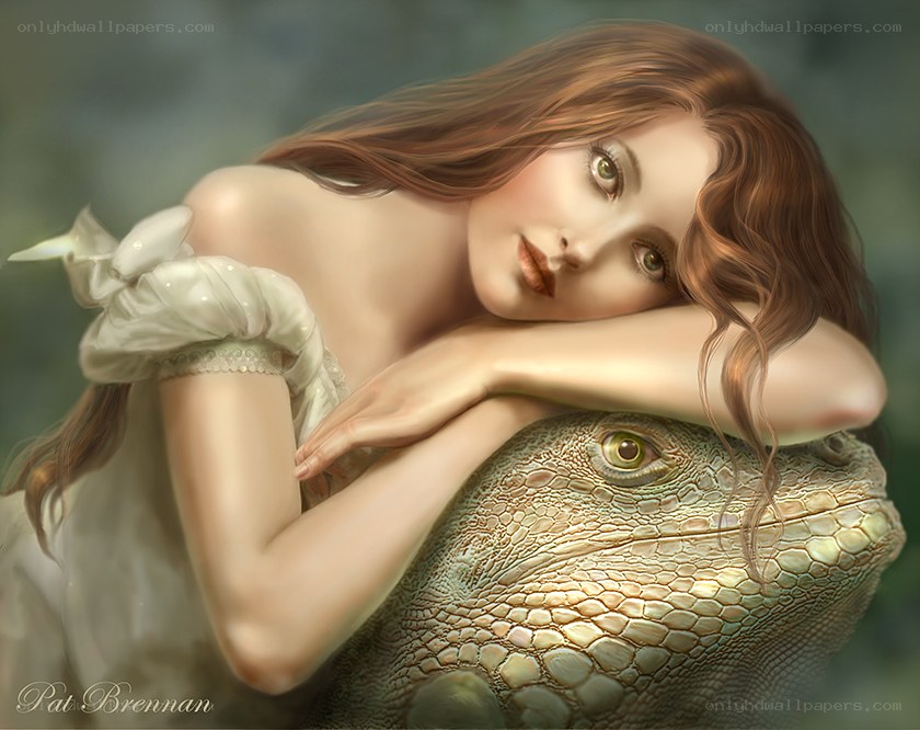 woman resting on lizard
