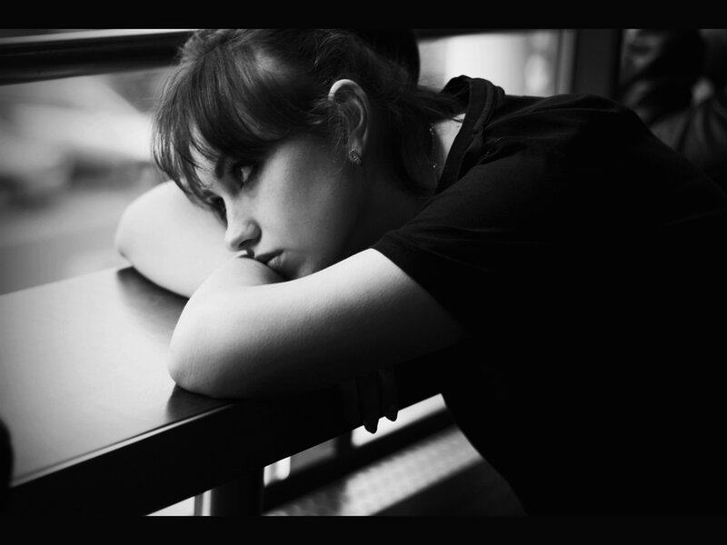 Woman Resting on Table — Black, Melancholic