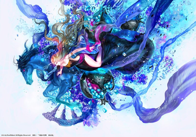 Woman Riding a Blue Horse
