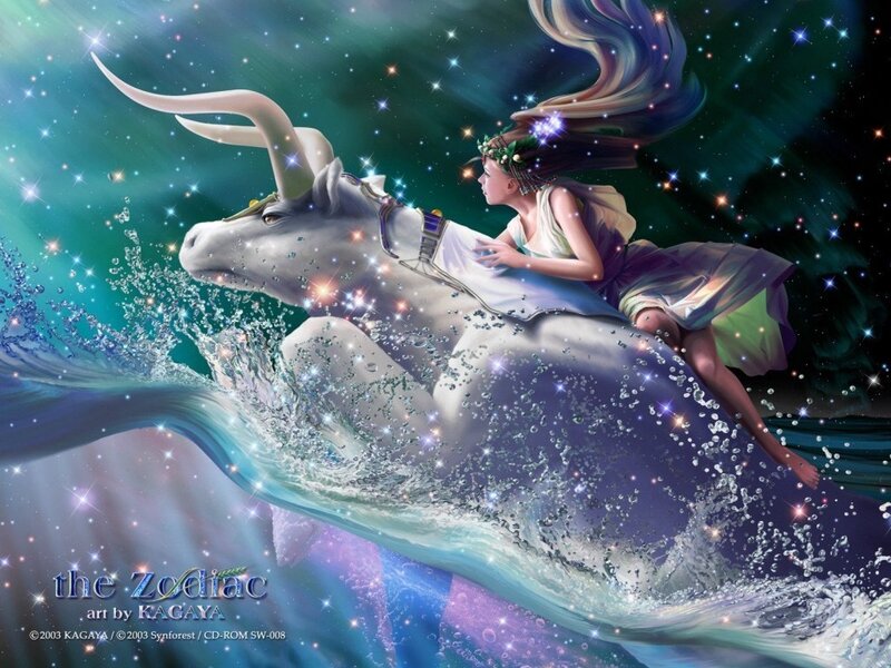 Woman Riding a Bull — Blue