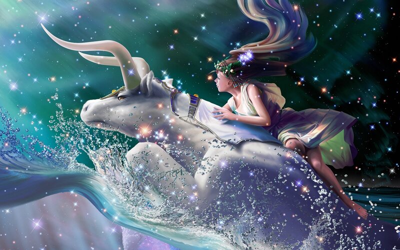 Woman Riding a Bull — Teal
