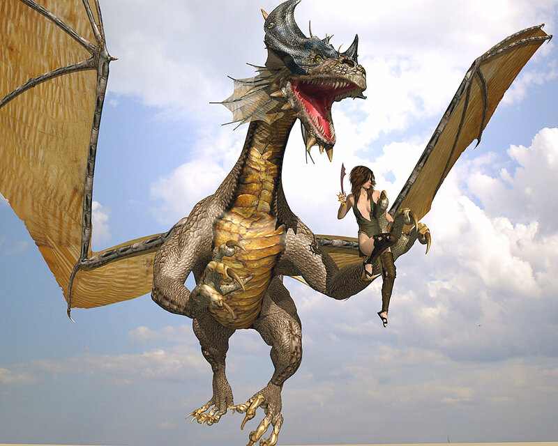 woman riding a dragon