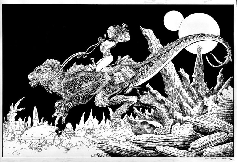 Woman Riding a Dragon — Black, Dramatic, Night, Illustration